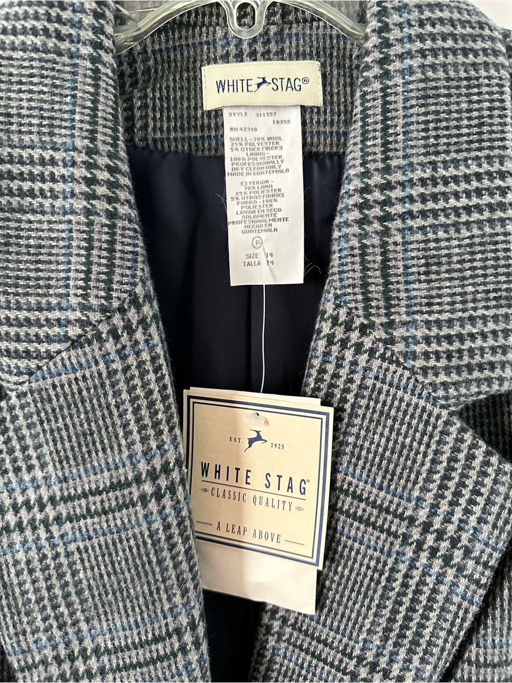 White Stag Women’s Gray Glen Plaid Blazer size 14 wool blend 70% wool 25% polyes - Picture 4 of 7